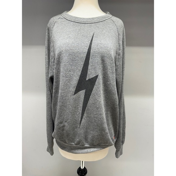 Aviator Nation Tops - Aviator Nation Womens Lightning Bolt Sweatshirt Heather Gray Raglan Pullover L